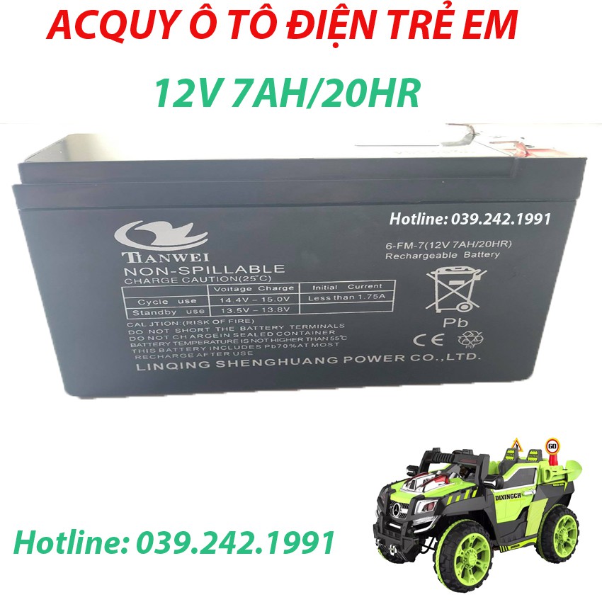 Bình AcQui 12V7AH/20HR Dành Cho Ô Tô Xe Máy Điện Trẻ Em