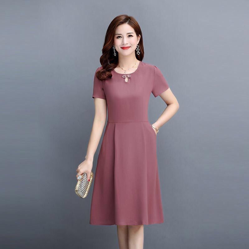 Đầm Dài Ngang Gối Màu Sắc Trơn Thời Trang Mùa Hè Cho Phụ Nữ Trung Niên 40 Tuổi | BigBuy360 - bigbuy360.vn