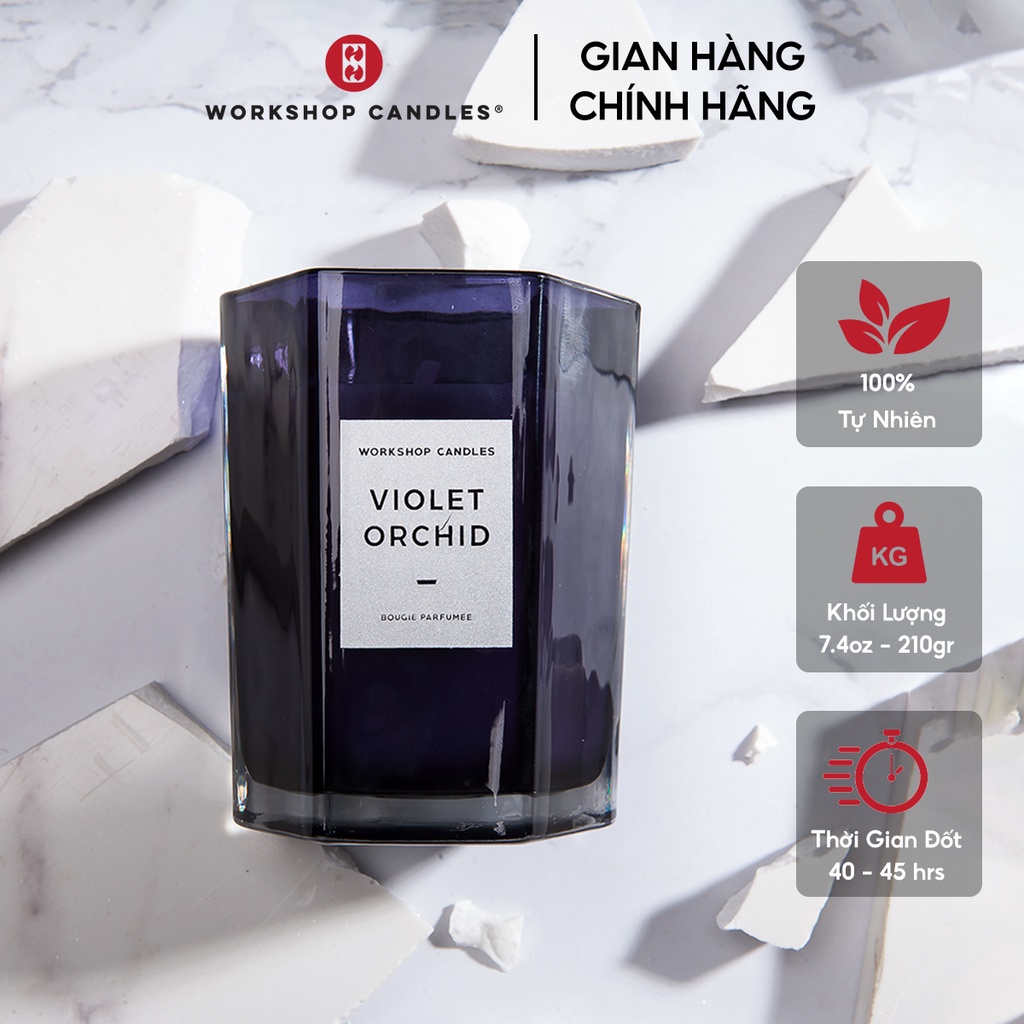 Nến thơm Violet Orchid Workshop Candles H&amp;H Home 7.4 oz khử mùi decor trang trí phòng