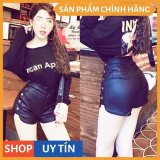 Quần short da lưng cao phối nút