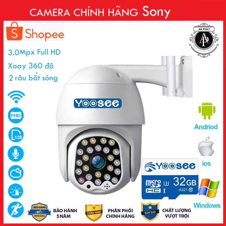 [Mã SRJULY1215 giảm 20K đơn 50K] Camera Yoosee Ngoài trời 24 Led Xoay 360 độ 3.0Mpx chuẩn 1296Pixel