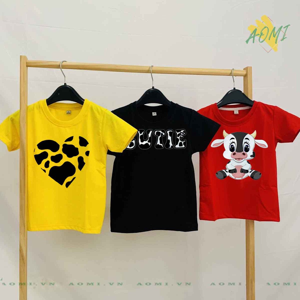 ÁO THUN bò sữa milk UNISEX PHÔNG VÀNG TAY NGẮN NAM NỮ GIA ĐÌNH CẶP ĐÔI SIZE TRẺ EM BÉ TRAI GÁI AOMIVN