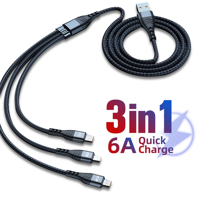 Dây cáp sạc nhanh HDOORLINK 3 trong 1 6A/ 5A cổng Micro USB Type C Lightning thích hợp cho Huawei Samsung