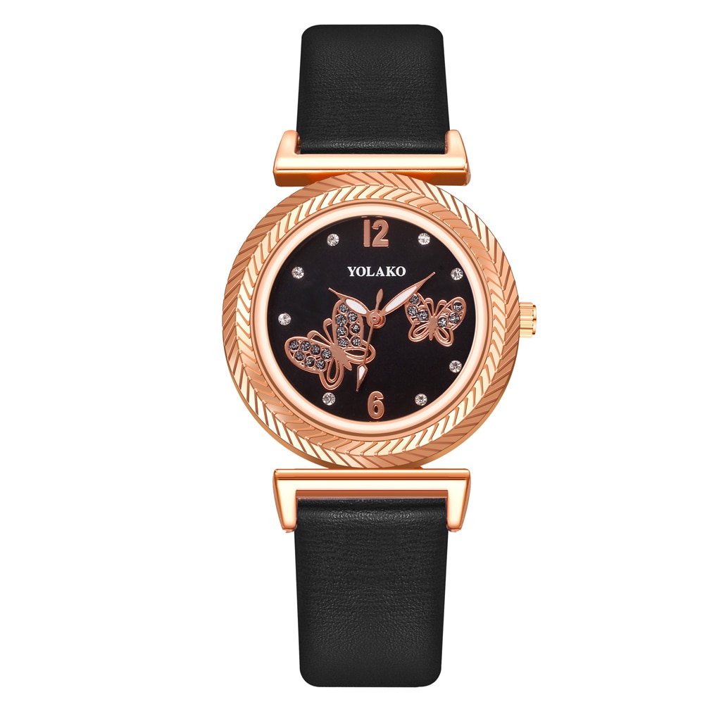 Fashion Women Butterfly Watches Luxury Ladies Leather Quartz Diamond Wrist Watches