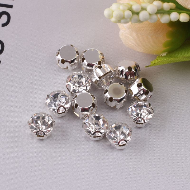 Hạt Pha Lê Đá Đế Tròn 3D Trắng Đính Kết Trang Phục thời Trang
