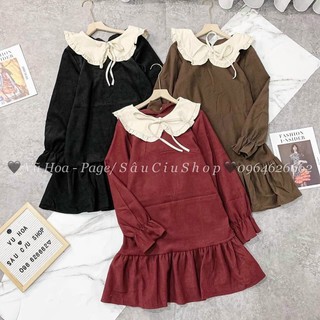 Váy Nhung Tăm Nhí Cổ Bèo Siêu Xinh Hàng Quảng Châu😍