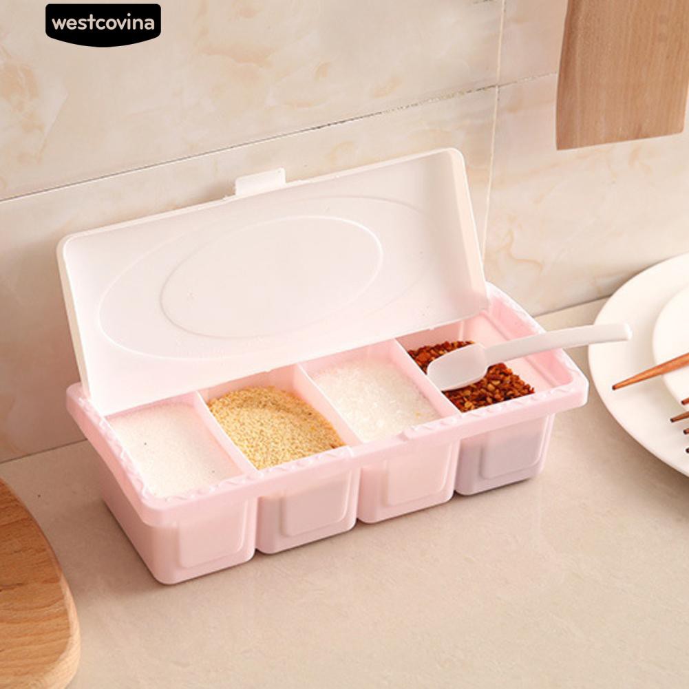 Hộp đựng gia vị 4 ngăn kèm muỗng