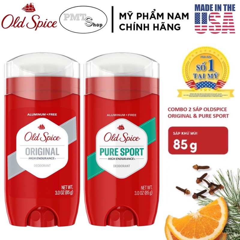 [USA] Combo 2 Lăn sáp khử mùi nam Old Spice 85g (sáp xanh) Pure sport | Fresh | Original - Mỹ