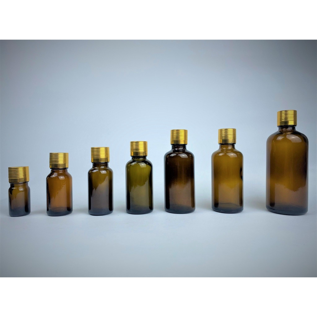 Lọ đựng tinh dầu thủy tinh màu nâu nắp nhôm vàng 5ml/10ml/15ml/20ml/30ml/50ml/100ml [Giá sỉ/lẻ]