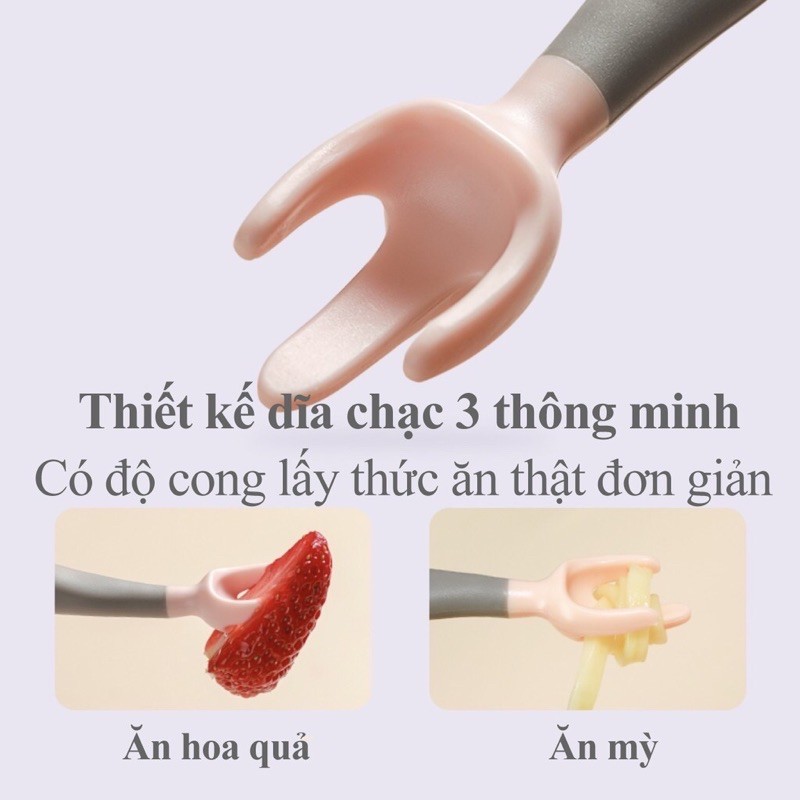 Set thìa dĩa tập ăn uốn cong 360 độ cho bé có hộp đựng