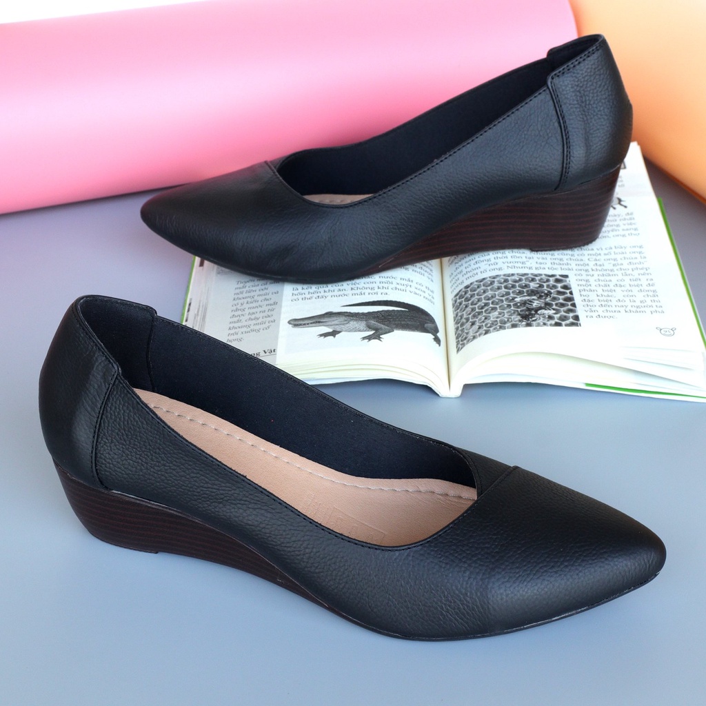 Giày đế xuồng 5cm mũi nhọn, giày búp bê đế xuồng da bò mềm êm - HT.NeO