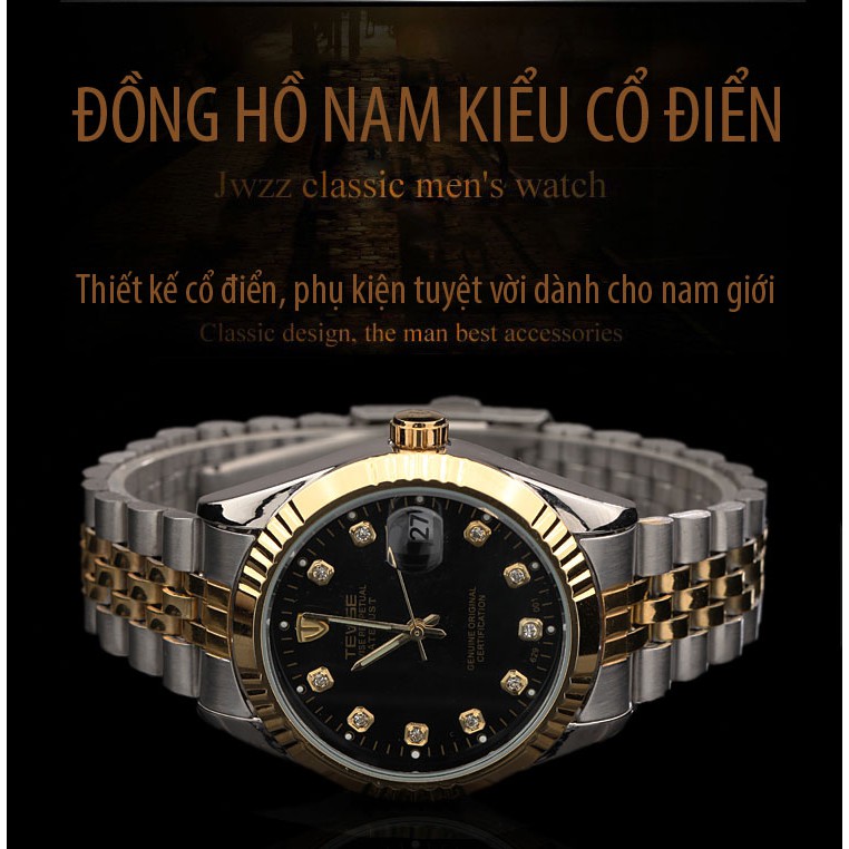 Đồng hồ cơ nam Tevise 629 automatic dây đúc đặc - Dây demi