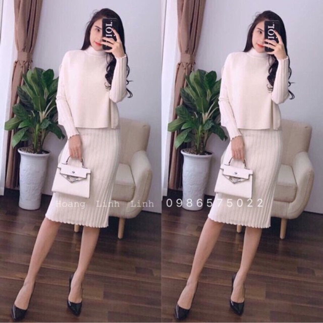 Set váy len siêu xinh che bung cực tốt nha. Sét gồm 1 váy mặc trong và 1 e áo choàng cổ 3 phân mặc ngoài.