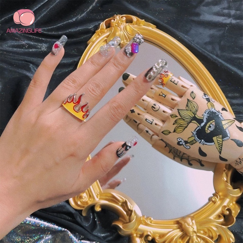 Nhẫn Hình Vương Miện / Ngọn Lửa Phong Cách Punk Cổ Điển Thời Trang Cho Cặp Đôi