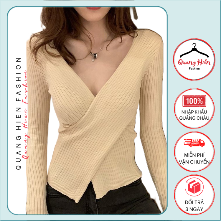 Áo len nữ Quảng Châu dài tay vạt chéo freesize MS457