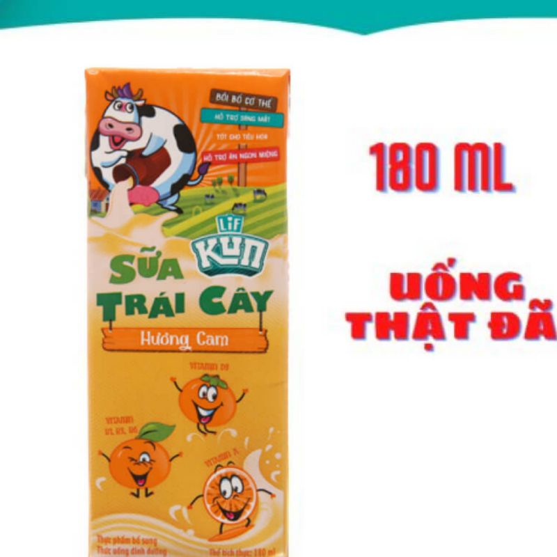Lốc 4 hộp sữa Lif Kun trái cây 180ml hương cam