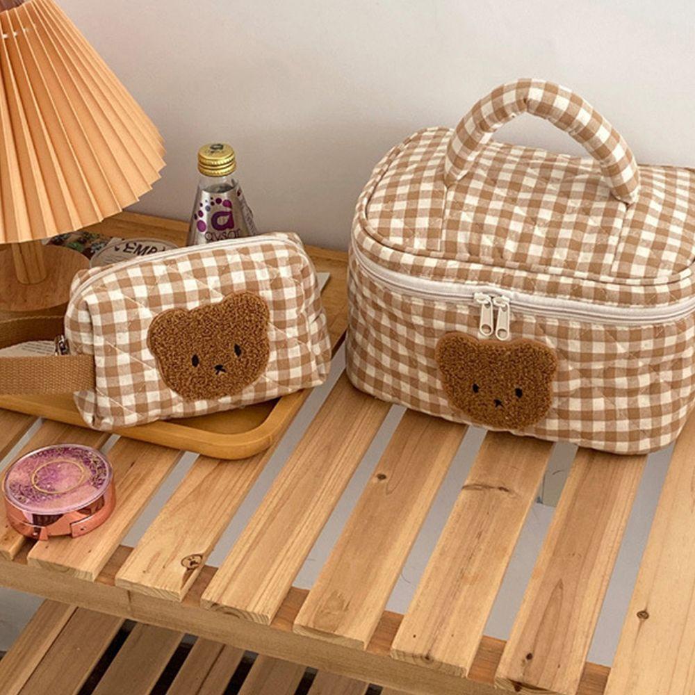 Túi Đựng Mỹ Phẩm / Đồ Vệ Sinh Cá Nhân Bằng Cotton Sọc Ca Rô Cỡ Lớn Tiện Dụng Cho Nữ