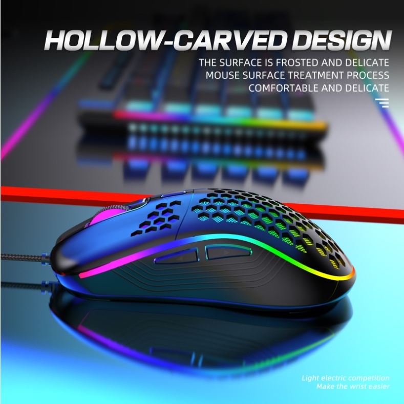Chuột gaming, chuột văn phòng GINWFEIY D4 Bề Mặt Lưới Xuyên Thấu Cực Đẹp đổi màu 7200DPI