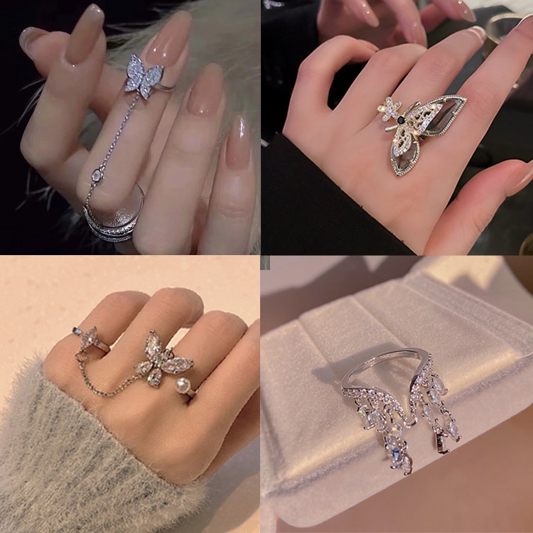 Nhẫn Hình Bướm Đính Đá Zircon Thanh Lịch Thời Trang