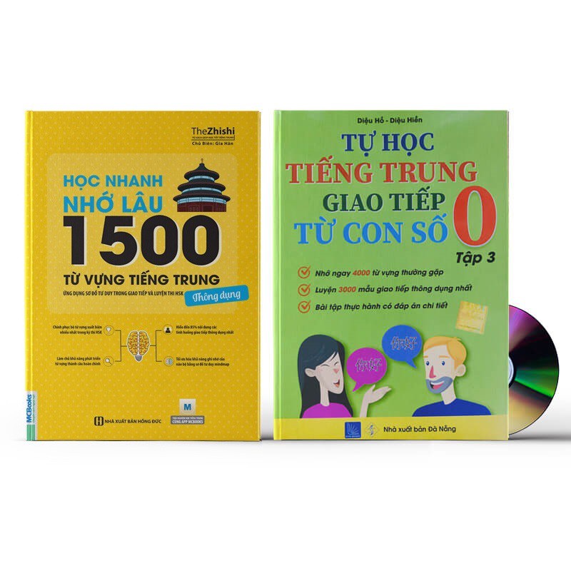 Sách - Combo: Học nhanh nhớ lâu 1500 từ vựng tiếng Trung thông dụng +Tự Học Tiếng Trung Giao Tiếp Từ Con Số 0 Tập 3 +DVD