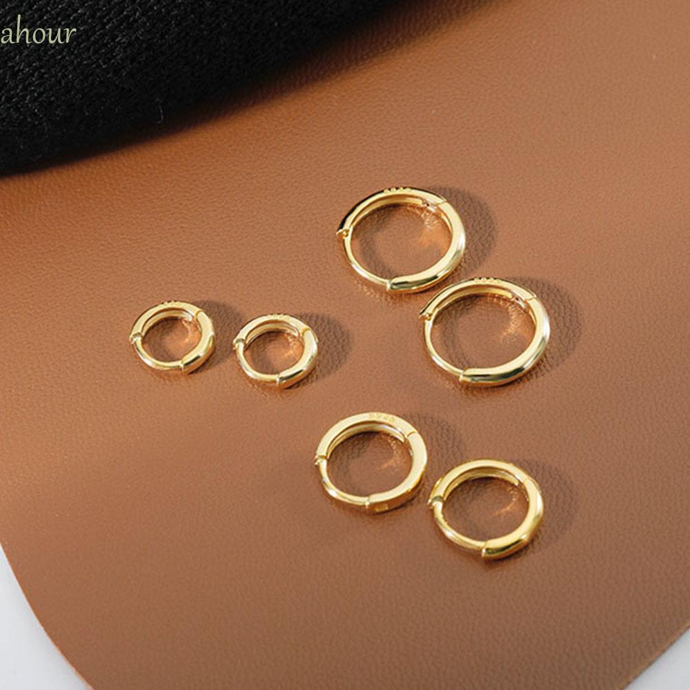 Khuyên tai vòng tròn màu vàng đơn giản 6mm/8mm/10mm/12mm dành cho nữ