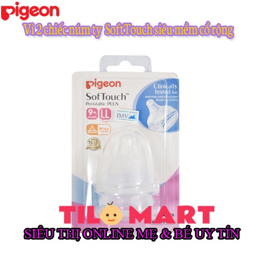 [CHÍNH HÃNG] Vỉ 2 chiếc núm ty Pigeon SoftTouch siêu mềm cổ rộng