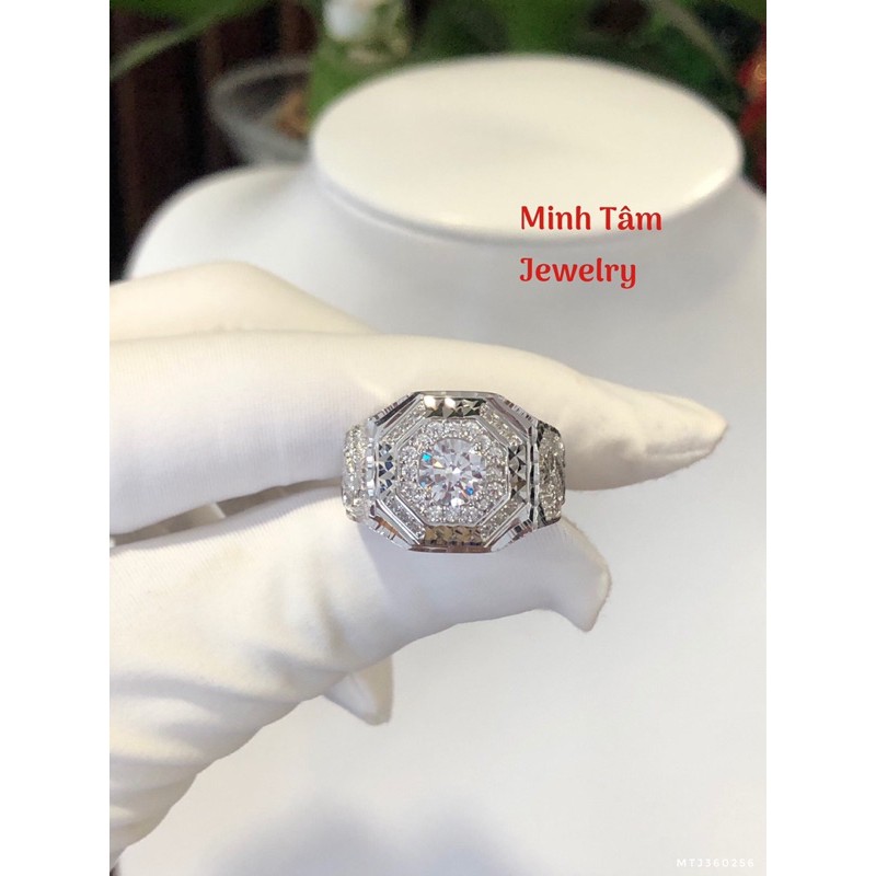 Nhẫn bạc nam đính đá hình rồng xi bạch kim cao cấp-Minh Tâm Jewelry