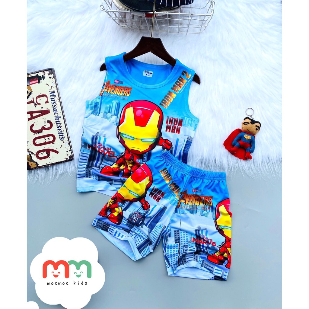 Quần áo trẻ em Mocmoc Kids, đồ bộ sát nách thun cotton lạnh thoải mái thoáng mát in hoạt hình 3D cho bé trai