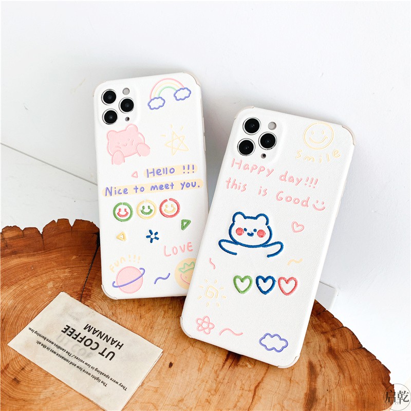 Ốp lưng iphone Gấu trắng thêu viền chống va đập 5/5s/6/6plus/6s/6splus/7/7plus/8/8plus/x/xr/xs/11/12/pro/max/plus/promax | BigBuy360 - bigbuy360.vn