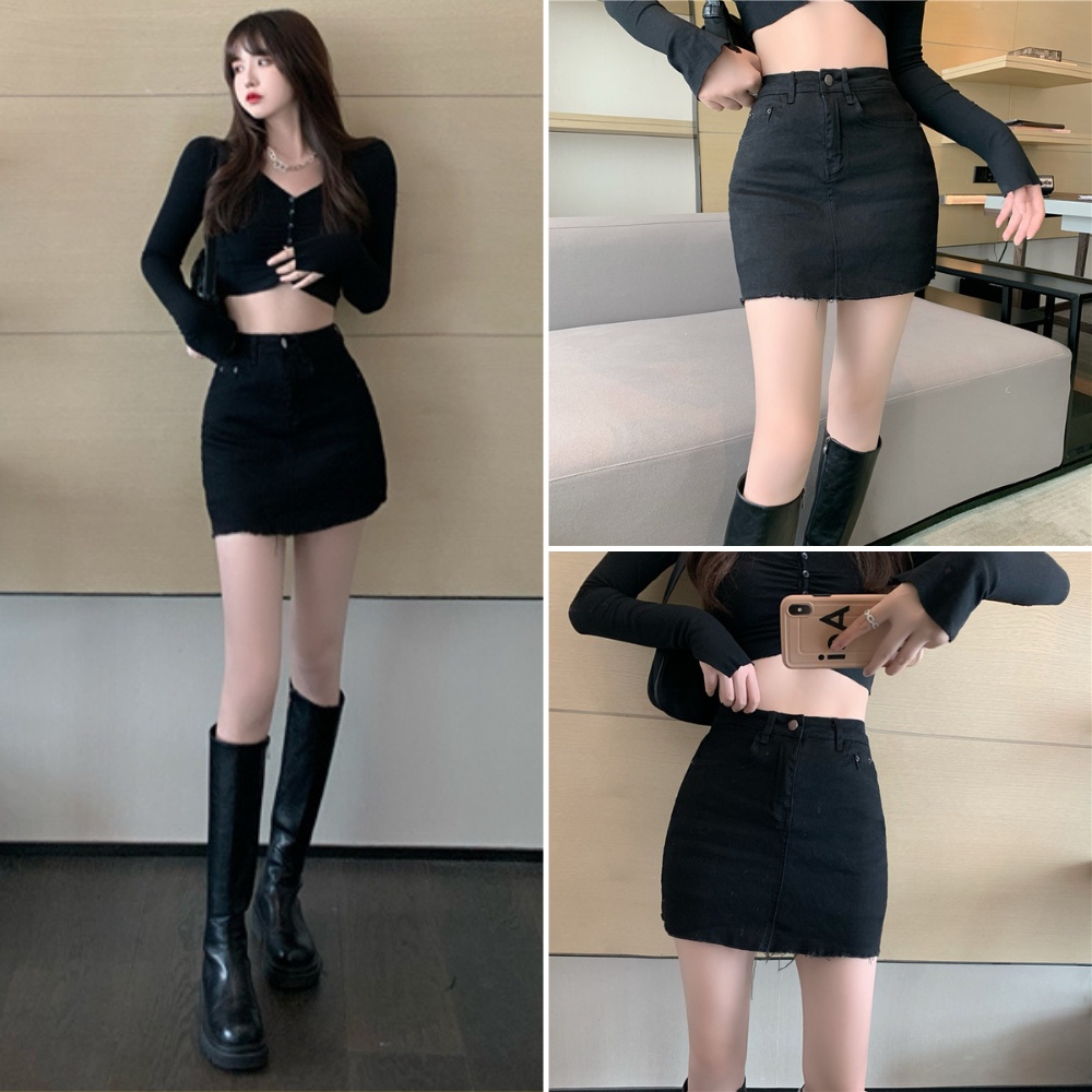 Chân váy nữ, chân váy kaki jeans màu trắng đen size S M L SKUCV-39