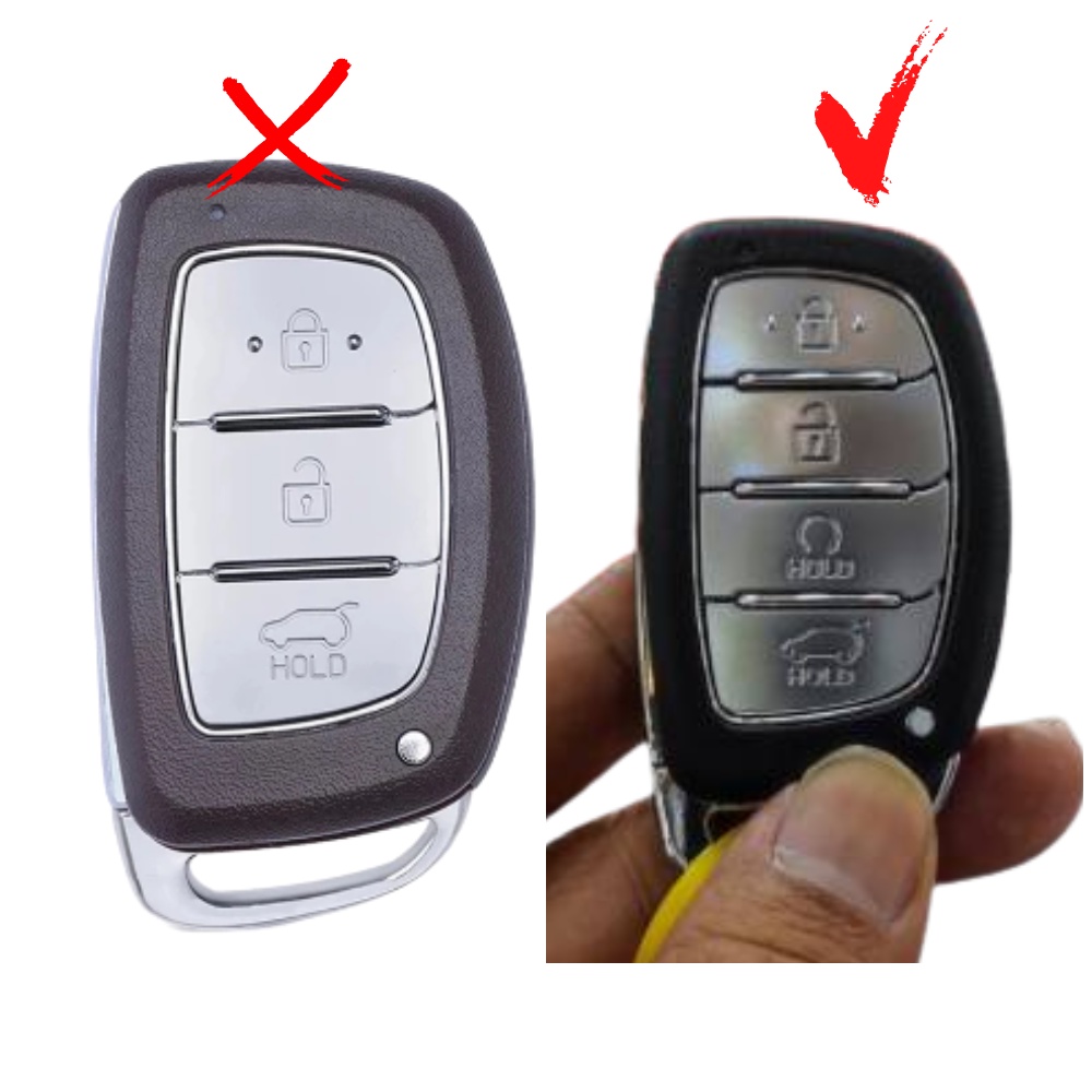 Bao da móc khoá bọc ốp chìa khóa xe ô tô Hyundai Creta 2022 chìa thông minh 4 nút bấm, da bò, nhiều màu, Hyundai7B