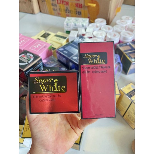 Combo Kem và serum Super White gồm mụn, nám, trắng da