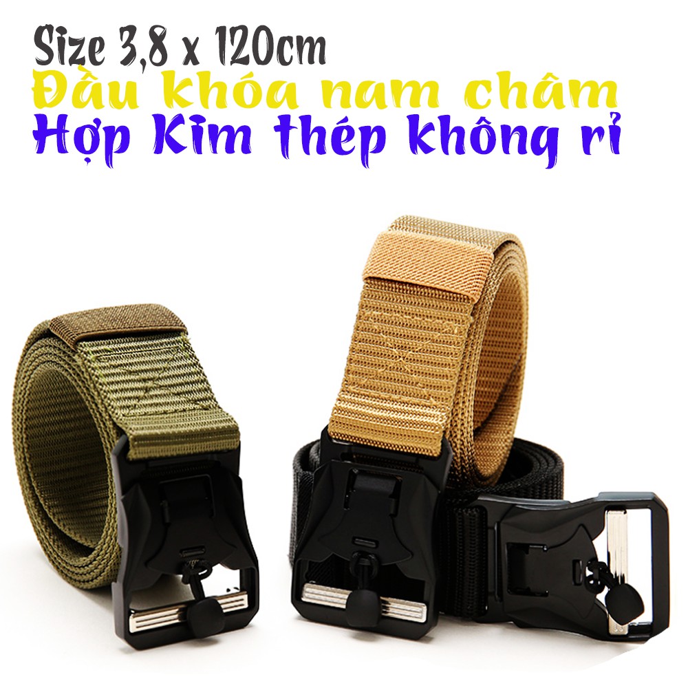 Thắt lưng nam vải dù , đầu khóa kim loại màu đen hút NAM CHÂM điểm nhấn độc đáo ,nhiều màu dài 120cm.