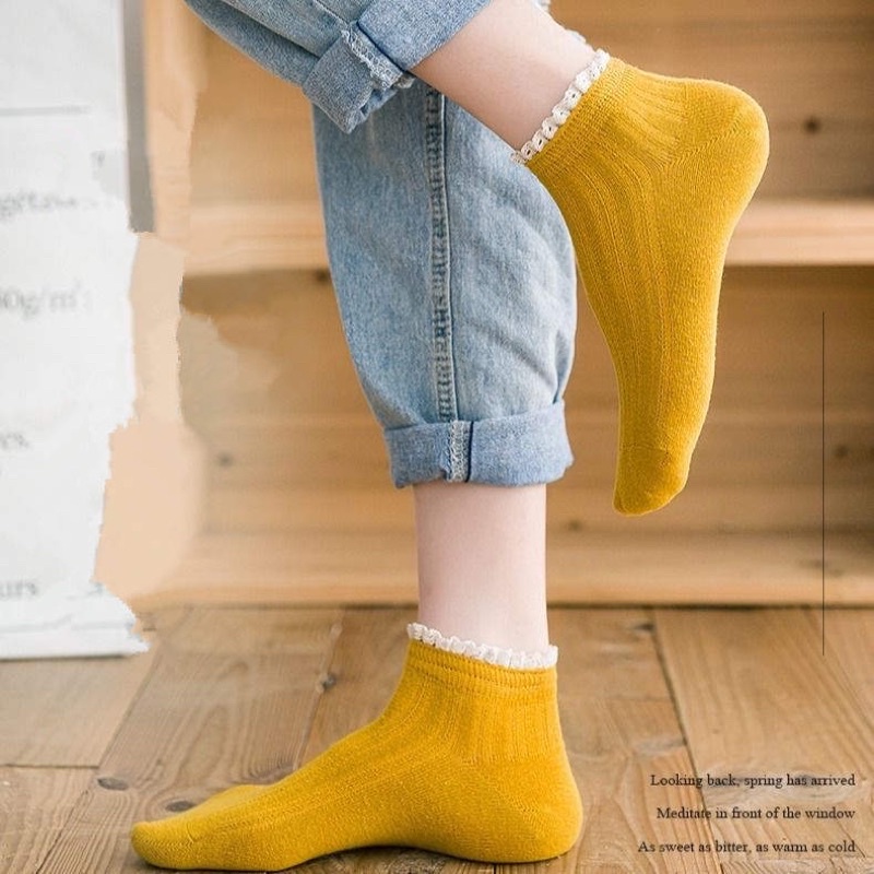 SET 5 ĐÔI.HOT. SIÊU RẺ ĐẸP  Tất nữ nhún cổ thấp,vớ nữ nhún cổ thấp viền bèo cực xinh,cotton phong cách vintage Hàn.