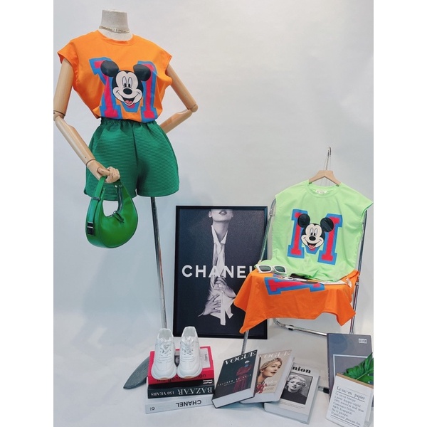 Áo iCLASSIC Mickey M&M xuất xịn thun cotton, phông sát nách mix đồ bao sang