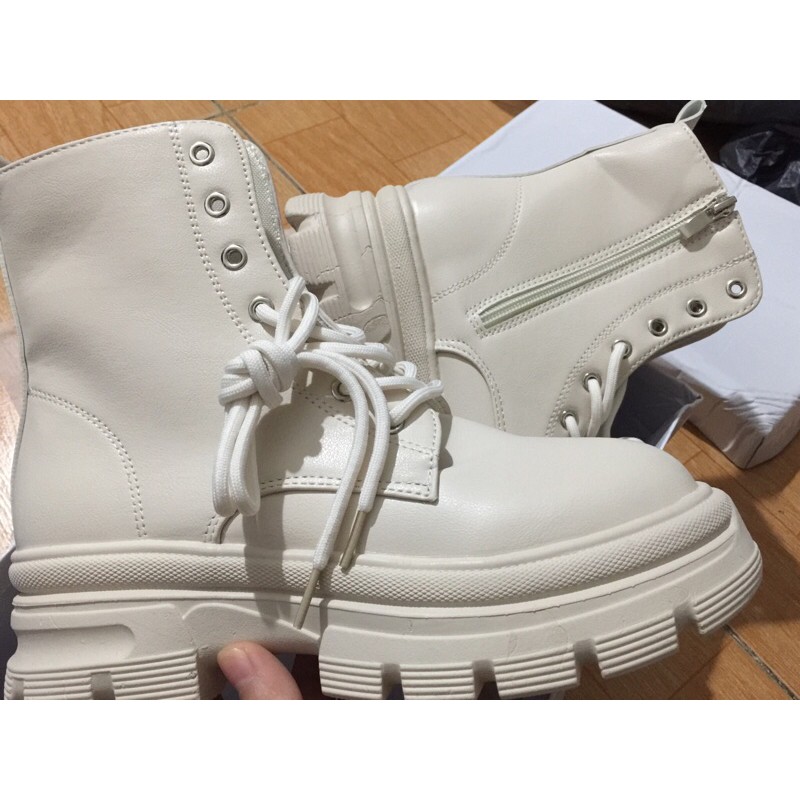 [OD] Bốt da Nữ cổ cao khóa kéo hai màu trắng đen[kèm ảnh thật] | BigBuy360 - bigbuy360.vn