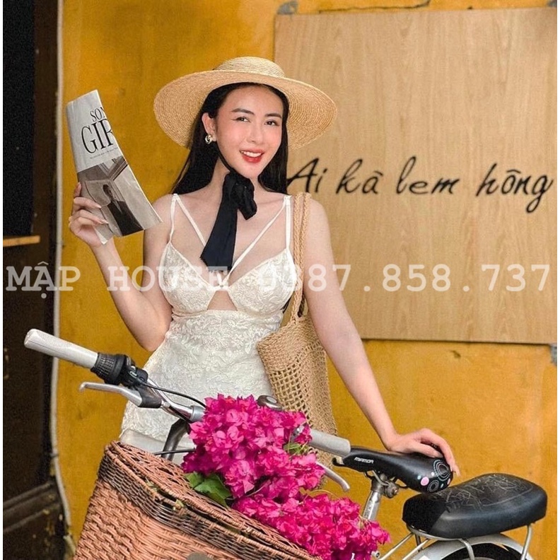 Giỏ cói Tote xách vuông - đan lưới caro thưa - phong cách Vintage