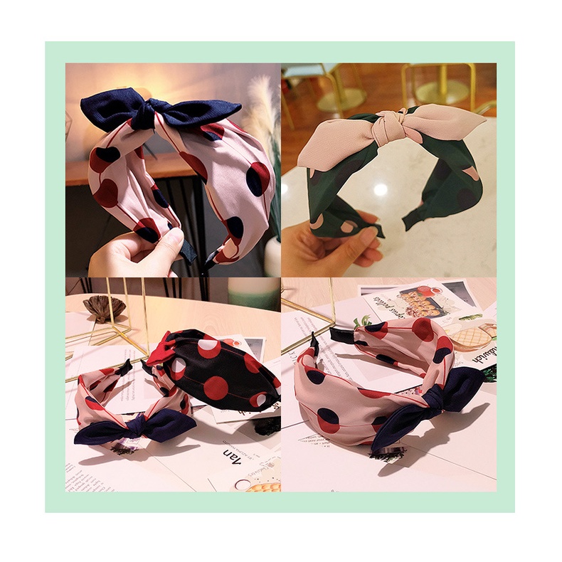 Băng Đô Cài Tóc Thắt Nơ Họa Tiết Chấm Bi Màu Sắc Ngọt Ngào Phong Cách Hàn Quốc