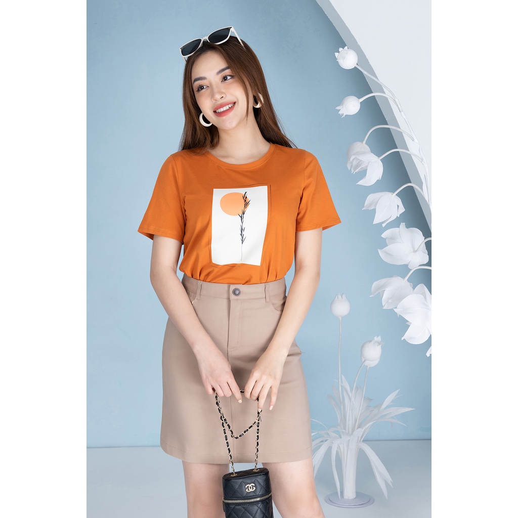 Áo phông in hình mặt trời nhành cây chất liệu Cotton Compact form vừa LOZA PT302025