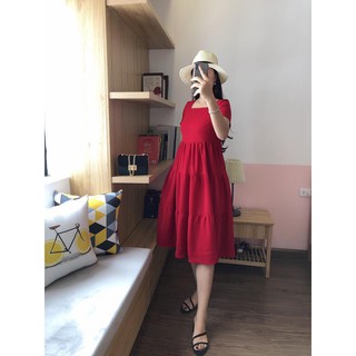 Váy bầu maxi đỏ 3 tâng