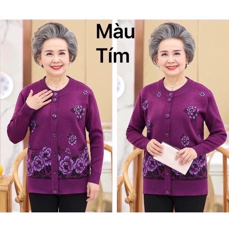 Áo Khoác Len Cho Mẹ Cho Bà Chất Len Dày Dặn Free Size 50-75Kg