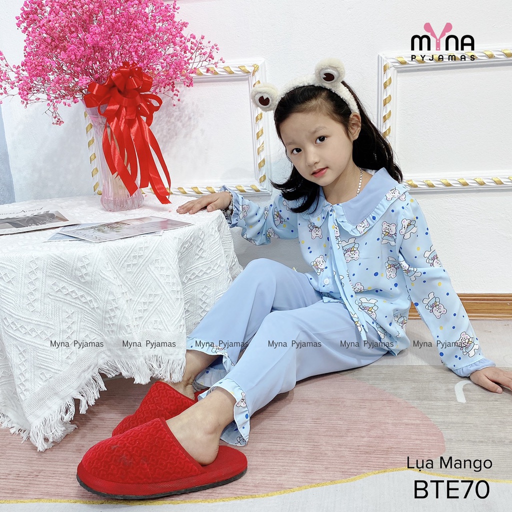 Bộ pijama cho bé, lụa mango tay dài cổ bèo, hàng có size(16-42kg)