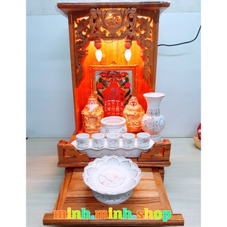 Combo đồ thờ cúng sen trắng nổi: bàn thờ 35*55*35cm gỗ xoan dày,.... + khuyến mãi