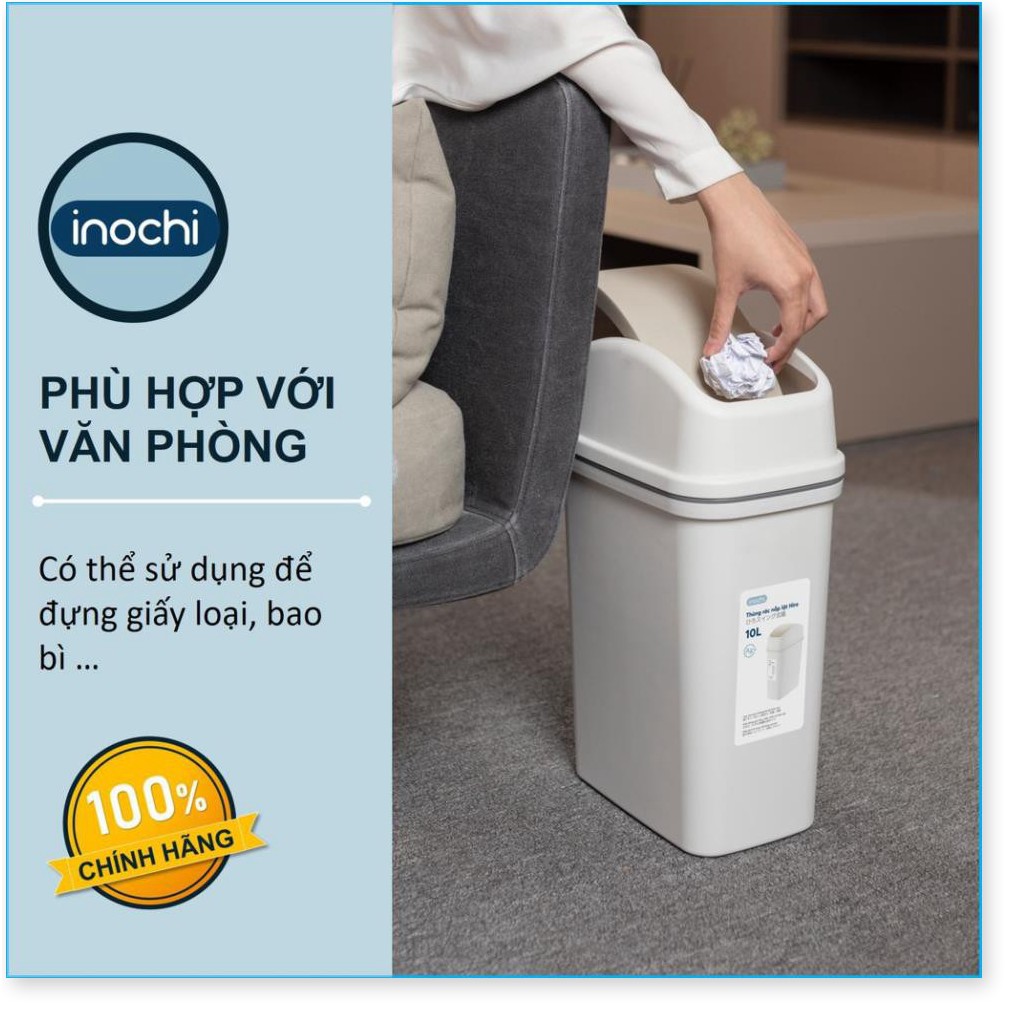 Thùng Rác Nhựa Nắp Lật Inochi 10 Lít Rất Đẹp Làm Sọt Rác Văn Phòng, Khách Sạn, Đựng Rác Gia Đình, Để Bàn Trong Nhà