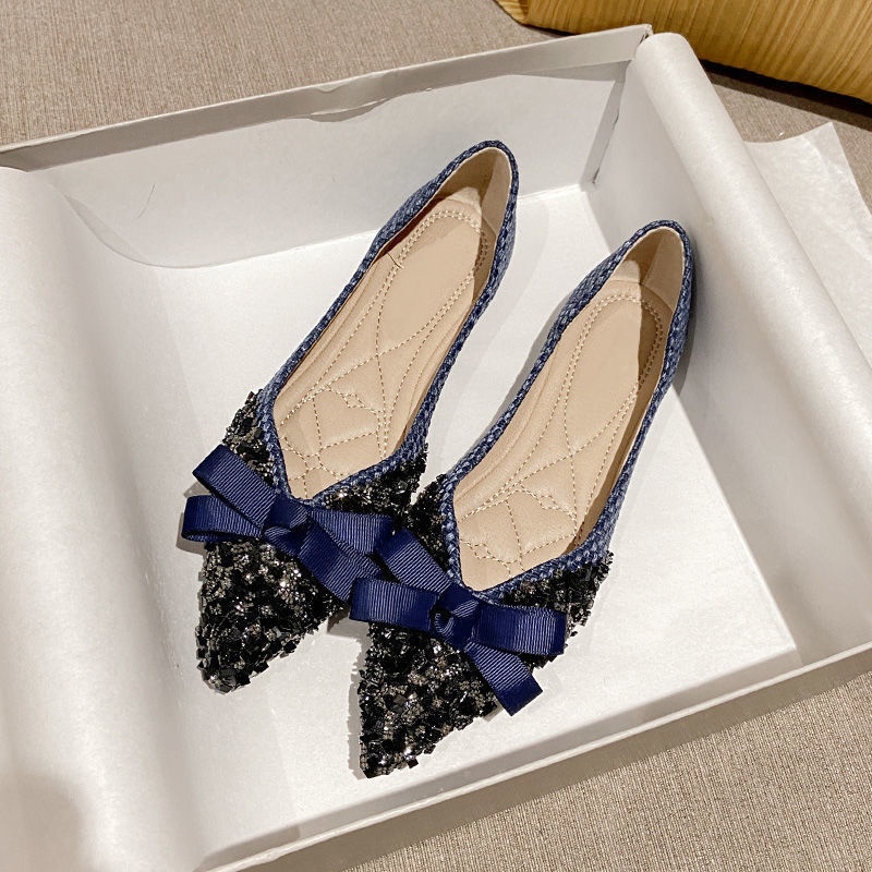 Giày Búp Bê Đính Đá Thiết Kế Thoáng Khí Thời Trang Hàn Quốc Cho Nữ