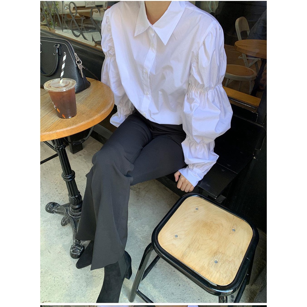 Áo sơ mi trắng tay phồng phong cách Hong Kong thanh lịch