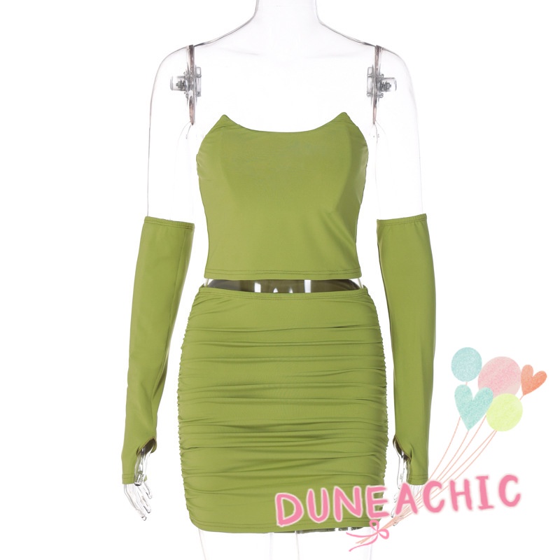 DUNEA Set Áo Ống Kèm Chân Váy Ngắn Xếp Ly Quyến Rũ Dành Cho Nữ