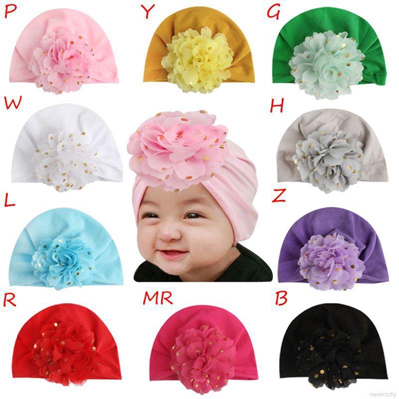 Mũ chụp đầu trang trí hình hoa xinh xắn cho bé gái sơ sinh