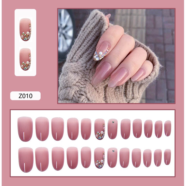 Bộ 24 móng tay giả đính đá sang chảnh (kèm keo - dùng nhiều lần - mã Z001 - Z020)
