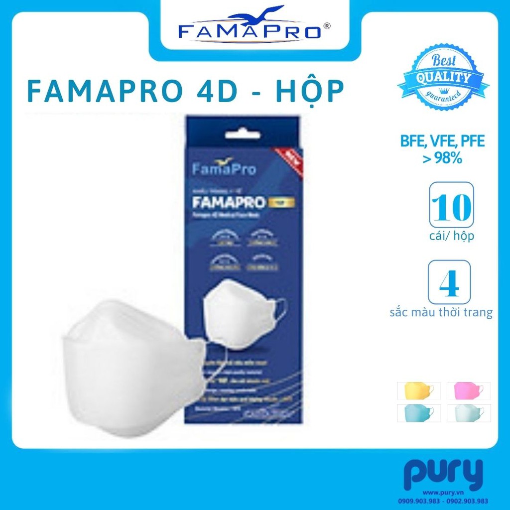 [HỘP-10 CÁI] Khẩu trang y tế cao cấp kháng khuẩn 3 lớp Famapro 4D